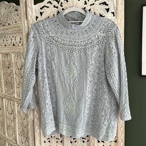 Gray Lace Boho Blouse M